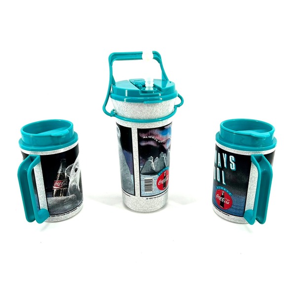 Vintage Thermo 1993 Coca-Cola Polar Bear Always Cool Tumbler & Mug Set Teal 3pc - Picture 4 of 11